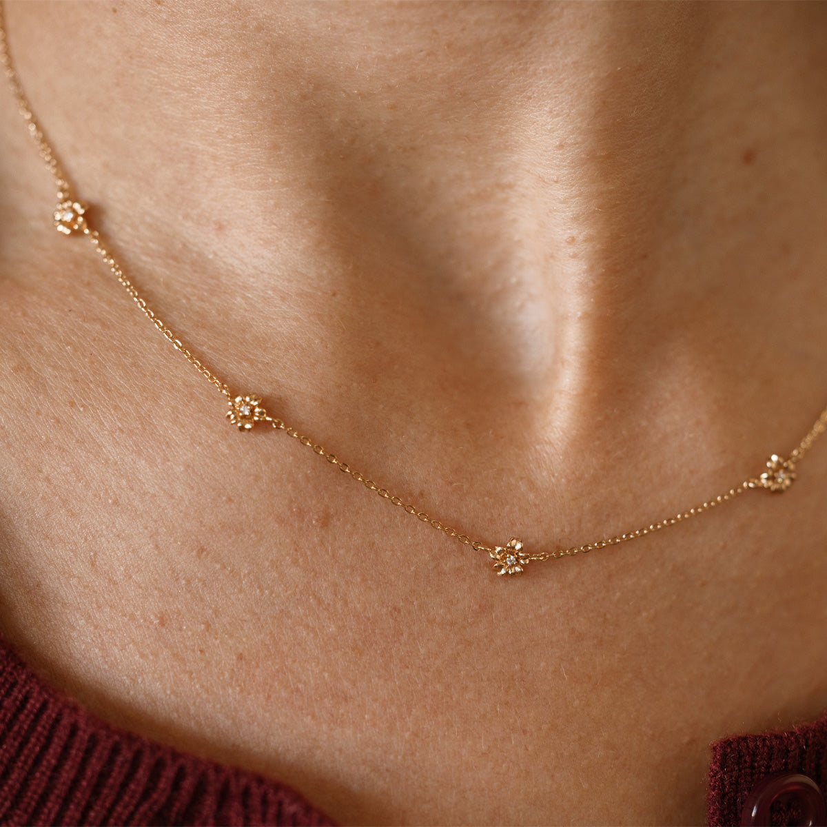 March CZ Birth Flower Station Necklace