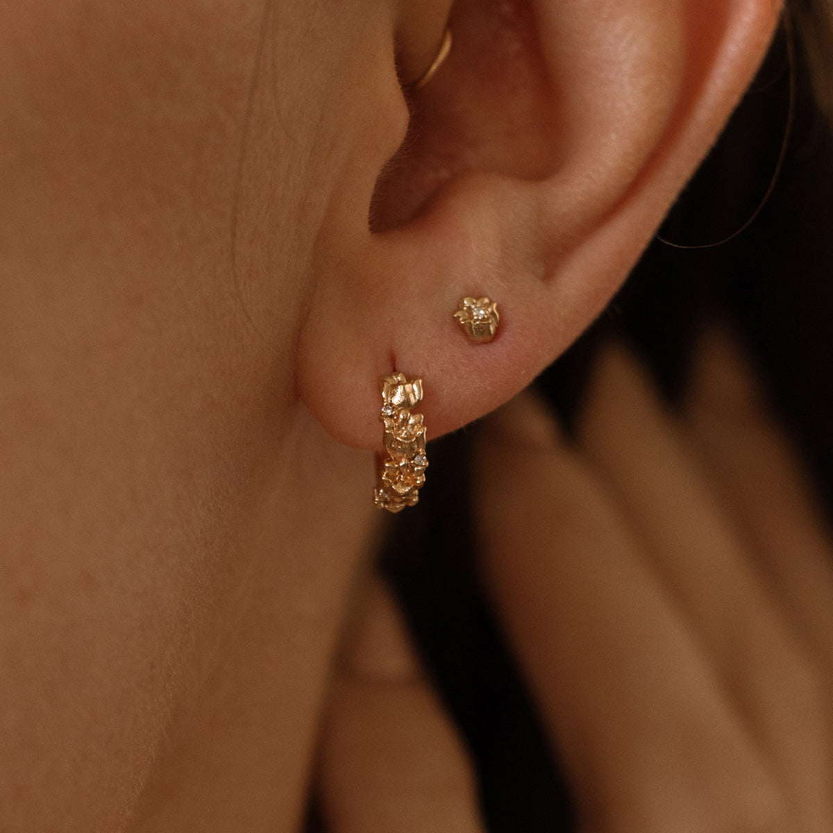 May CZ Birth Flower Huggie Hoop Earrings