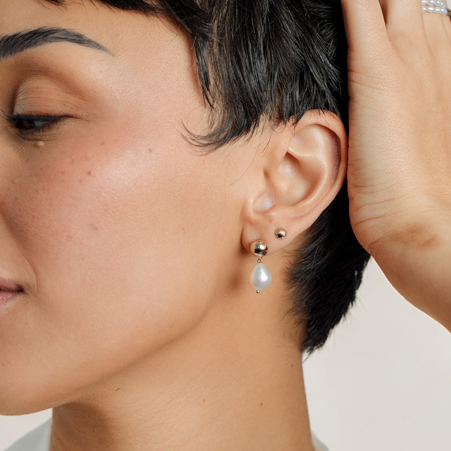 Drop Pearl Stud Earrings