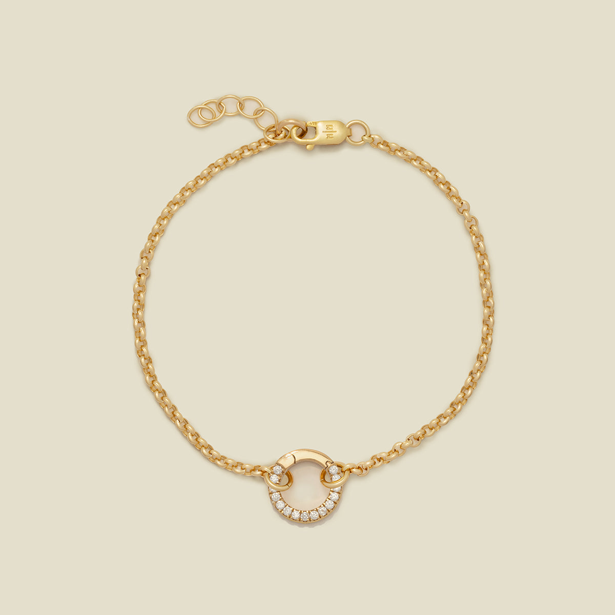 Rolo Charm Bracelet Gold Filled / With CZ Link Lock / 6" Bracelet