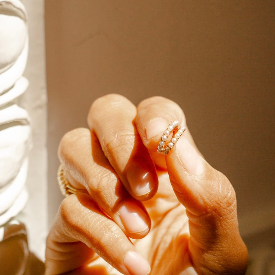 Pearl Huggie Hoop Earrings