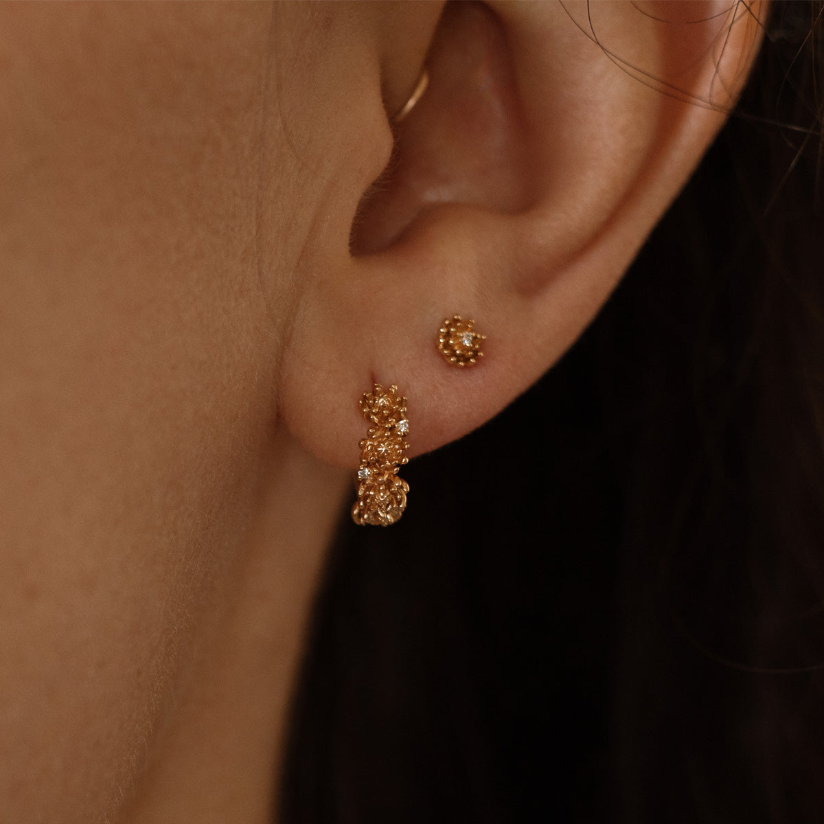 November CZ Birth Flower Huggie Hoop Earrings
