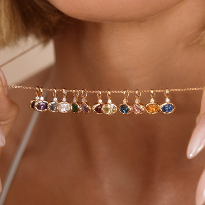 October Oval Birthstone Charm Necklace