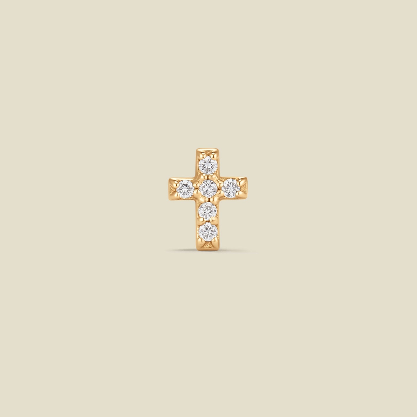 14k Diamond Cross Stud Earring (Flat Back) - Single