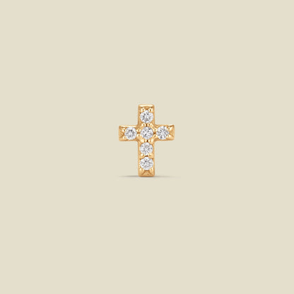 14k Diamond Cross Stud Earring (Flat Back) - Single