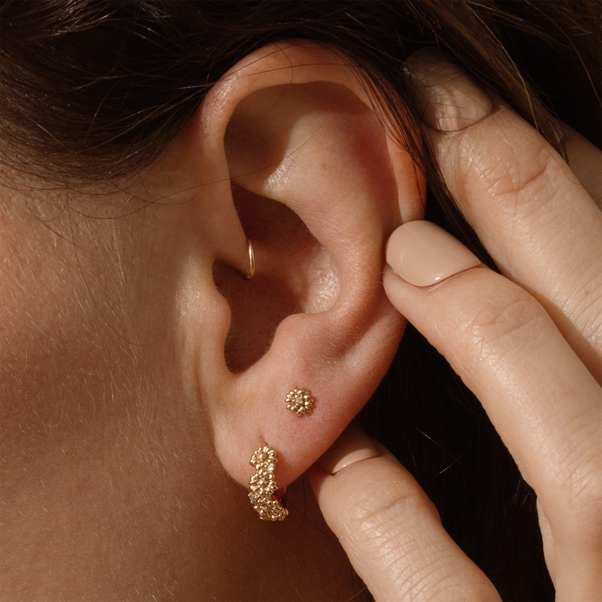 April CZ Birth Flower Huggie Hoop Earrings