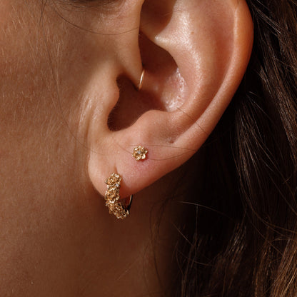 July CZ Birth Flower Huggie Hoop Earrings