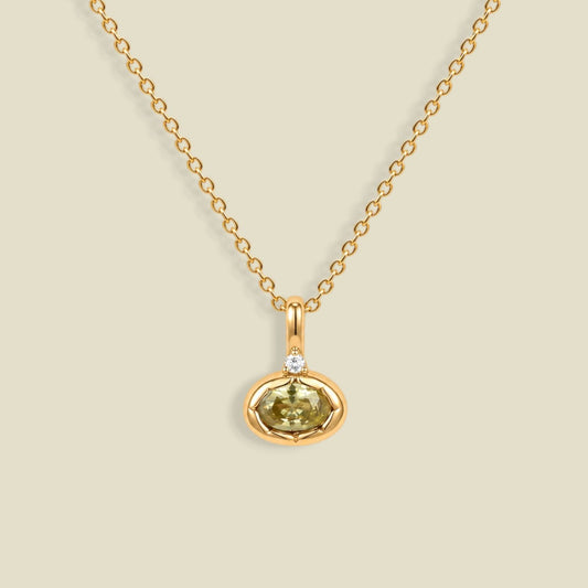 August Oval Birthstone Charm Necklace