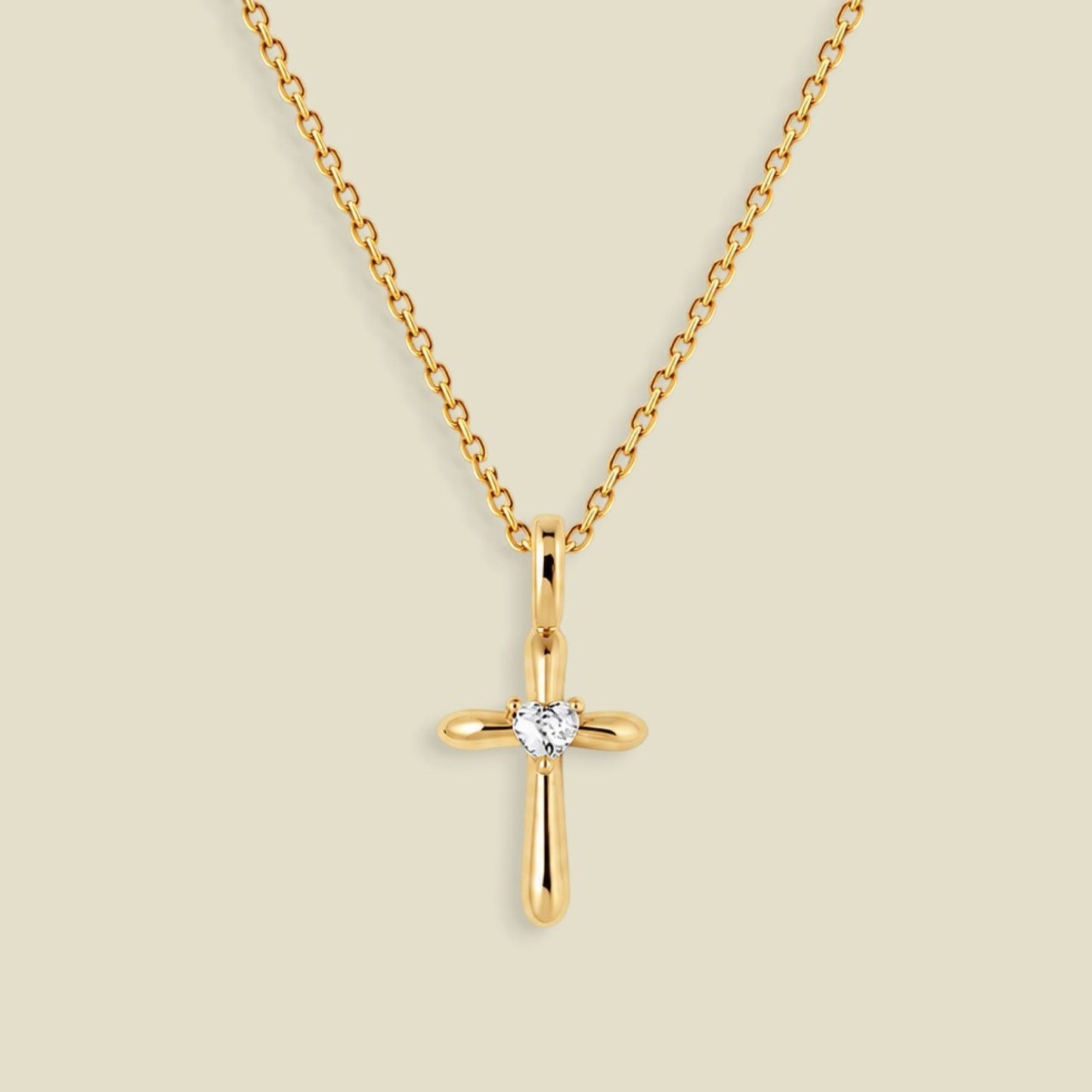 CZ Heart Cross Charm Necklace