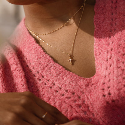 CZ Heart Cross Charm Necklace