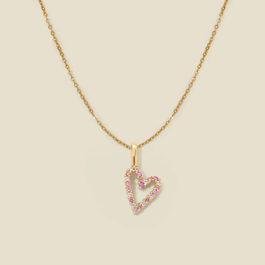 Pink CZ Heart Charm Necklace