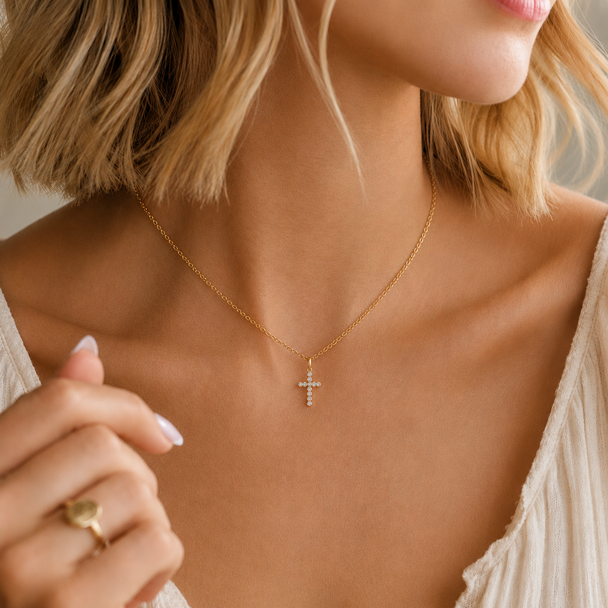 CZ Poppy Cross Charm Necklace