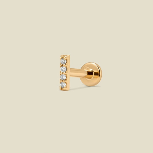 14k Diamond Bar Stud Earring (Flat Back) - Single