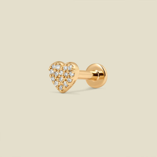 14k Diamond Heart Stud Earring (Flat Back) - Single