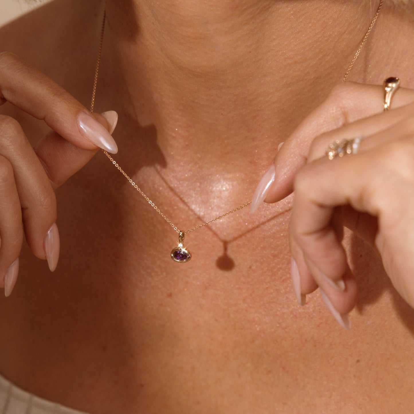 February Oval Birthstone Charm Necklace