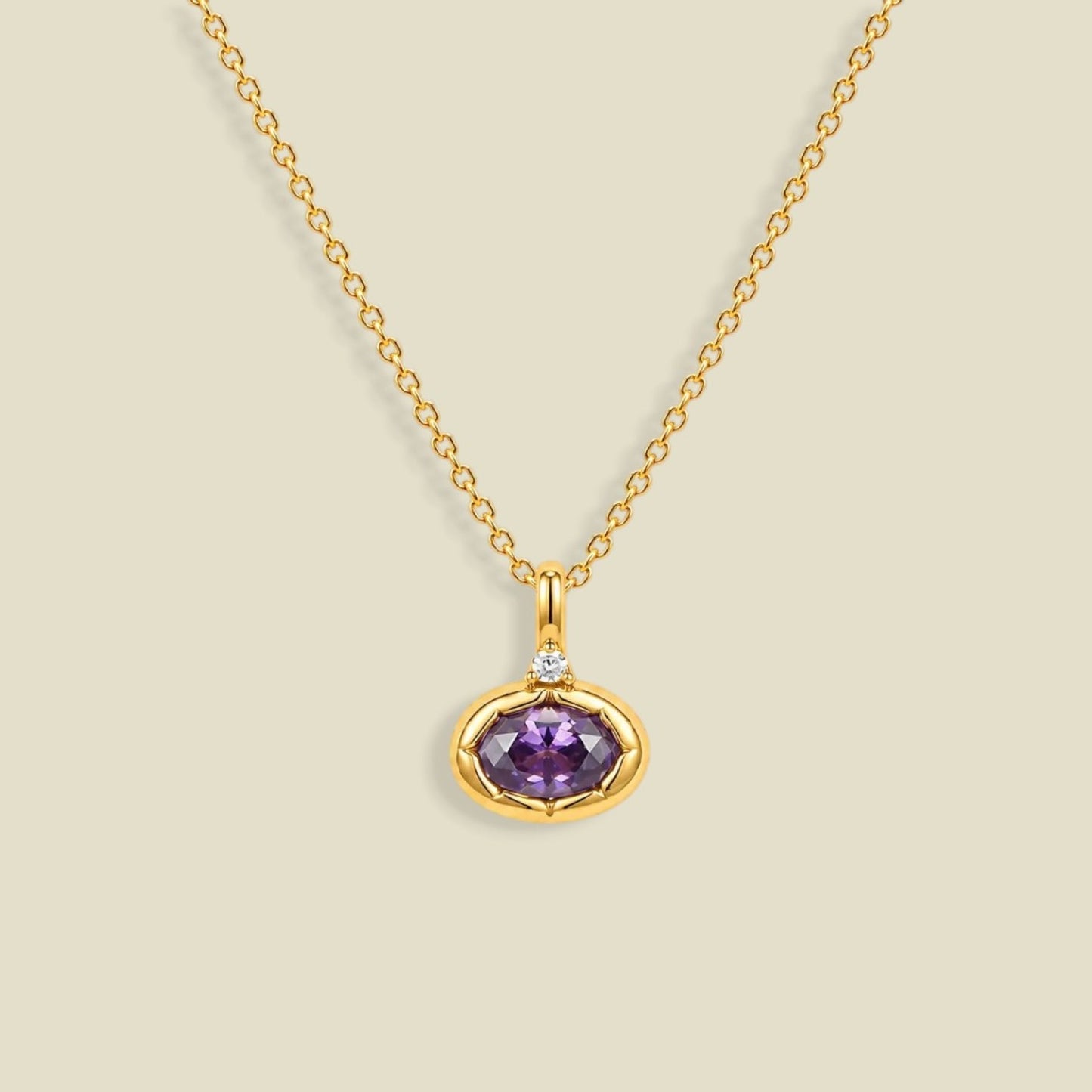 February Oval Birthstone Charm Necklace