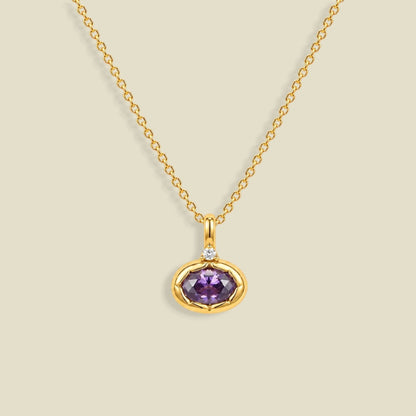 February Oval Birthstone Charm Necklace