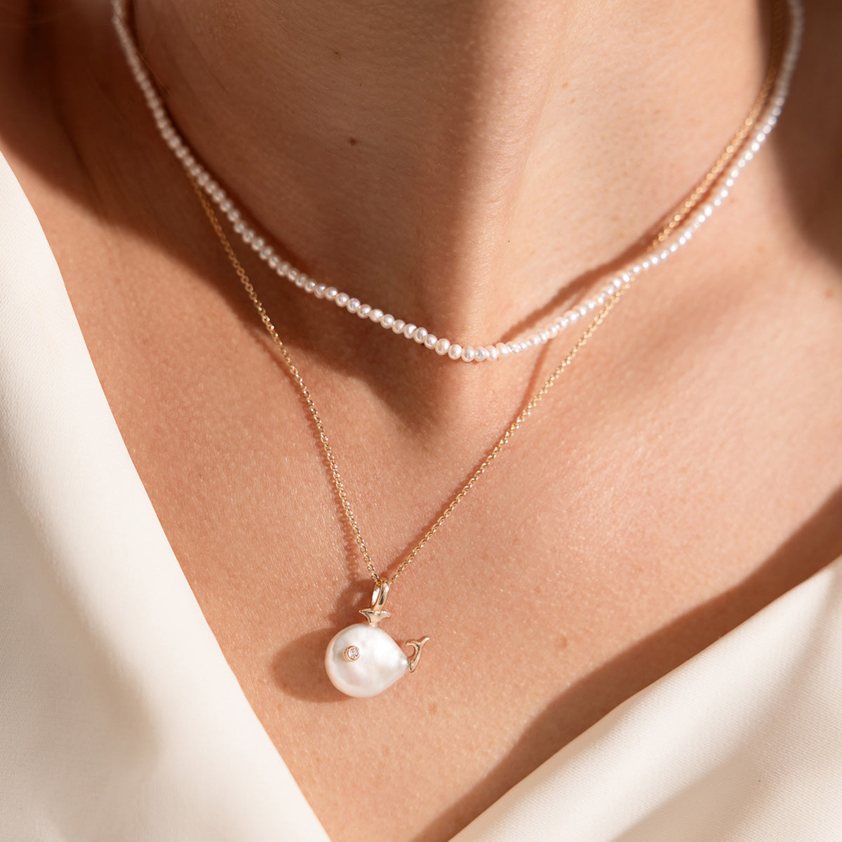 Pearl Whale Charm Necklace
