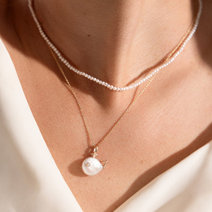Pearl Whale Charm Necklace