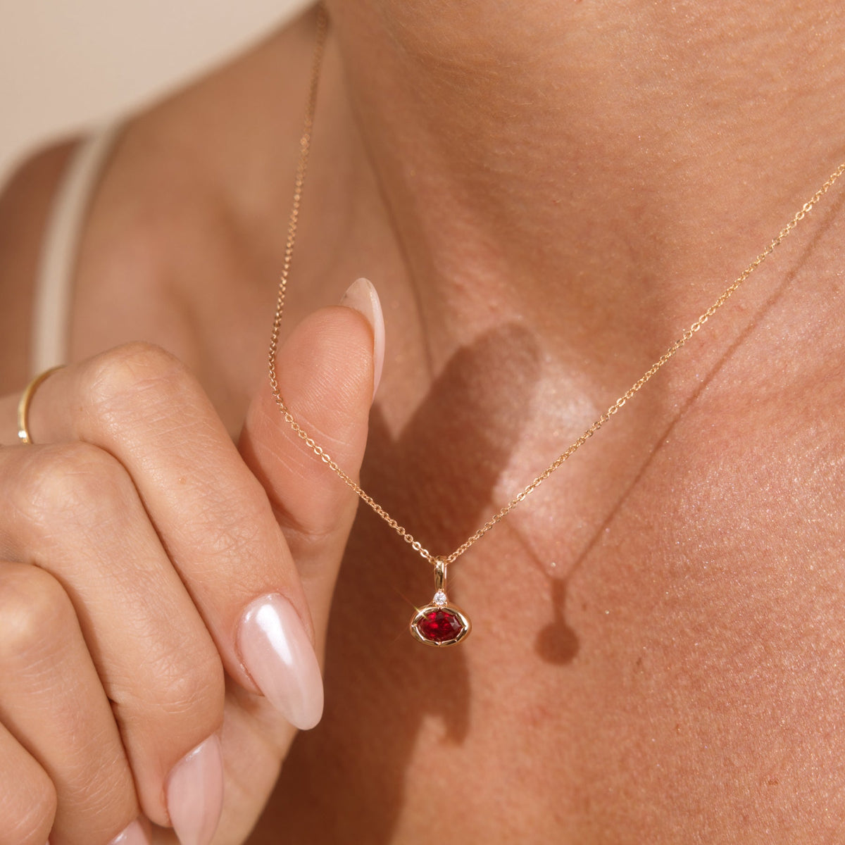 July Oval Birthstone Charm Necklace