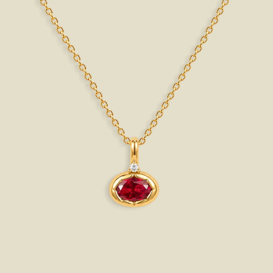 July Oval Birthstone Charm Necklace