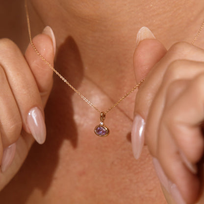 June Oval Birthstone Charm Necklace