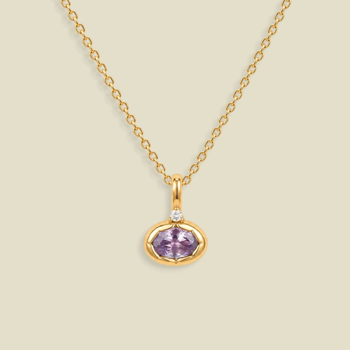 June Oval Birthstone Charm Necklace