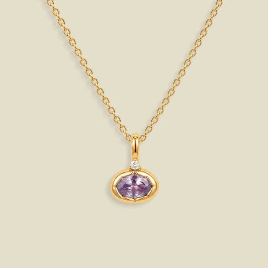 June Oval Birthstone Charm Necklace