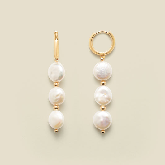 Laurel Pearl Drop Hoop Earrings
