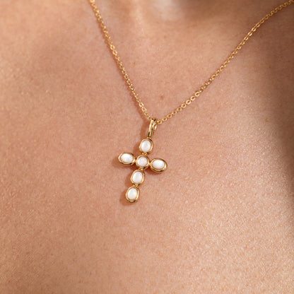 Mother of Pearl Cross Charm Necklace