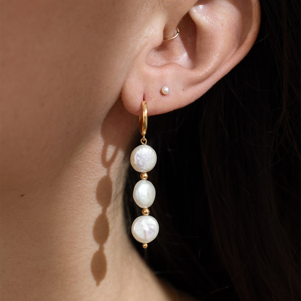 Laurel Pearl Drop Hoop Earrings