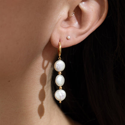 Laurel Pearl Drop Hoop Earrings