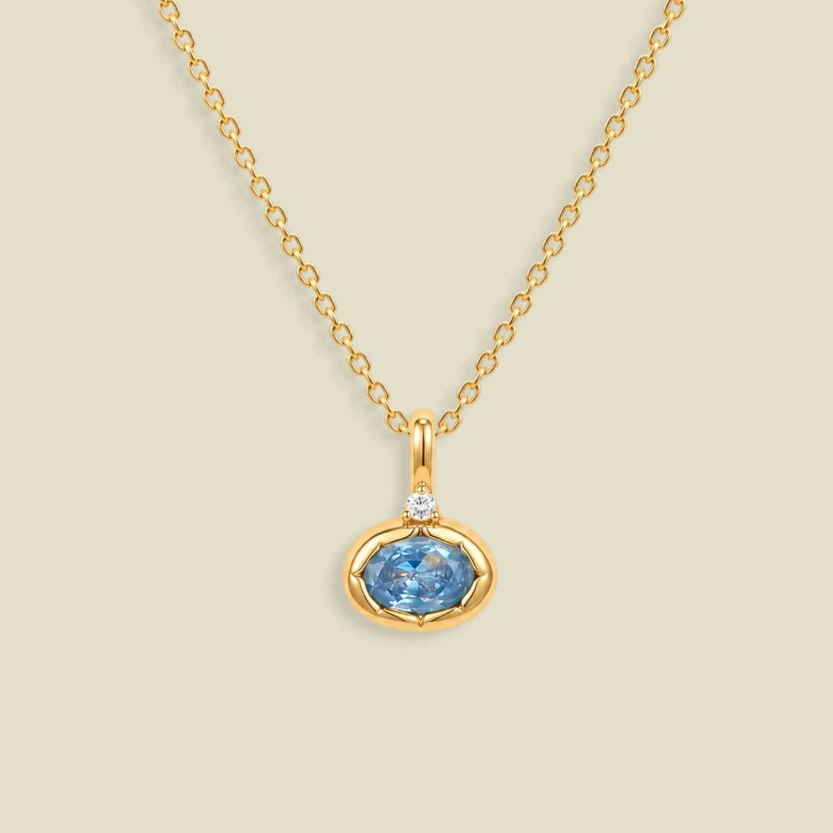 March Oval Birthstone Charm Necklace