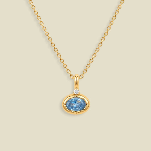 March Oval Birthstone Charm Necklace