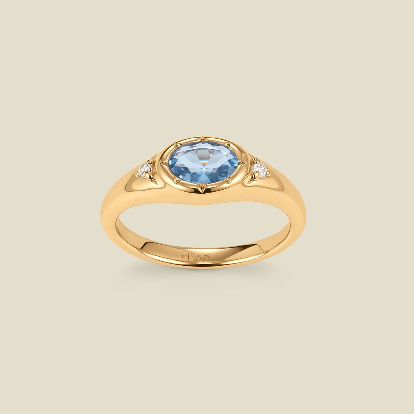 March Oval Birthstone Signet Ring