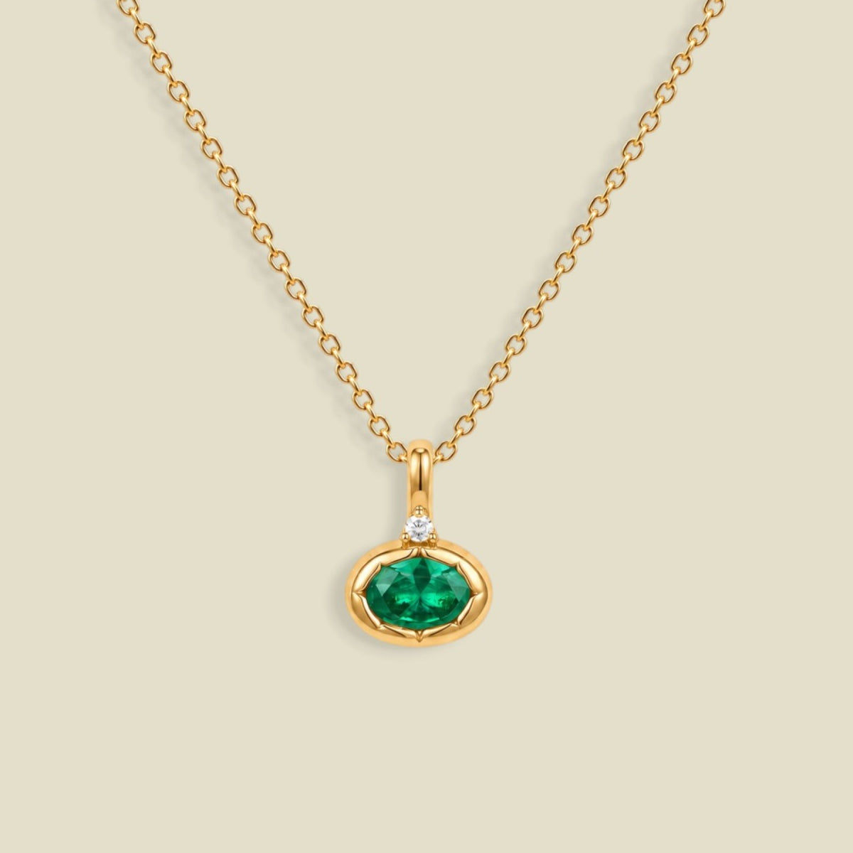 May Oval Birthstone Charm Necklace