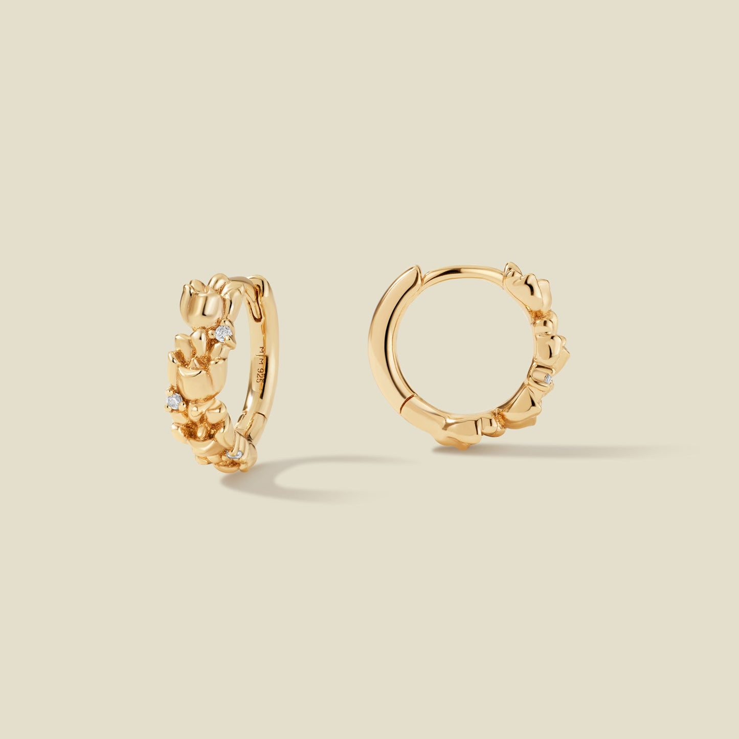 May CZ Birth Flower Huggie Hoop Earrings