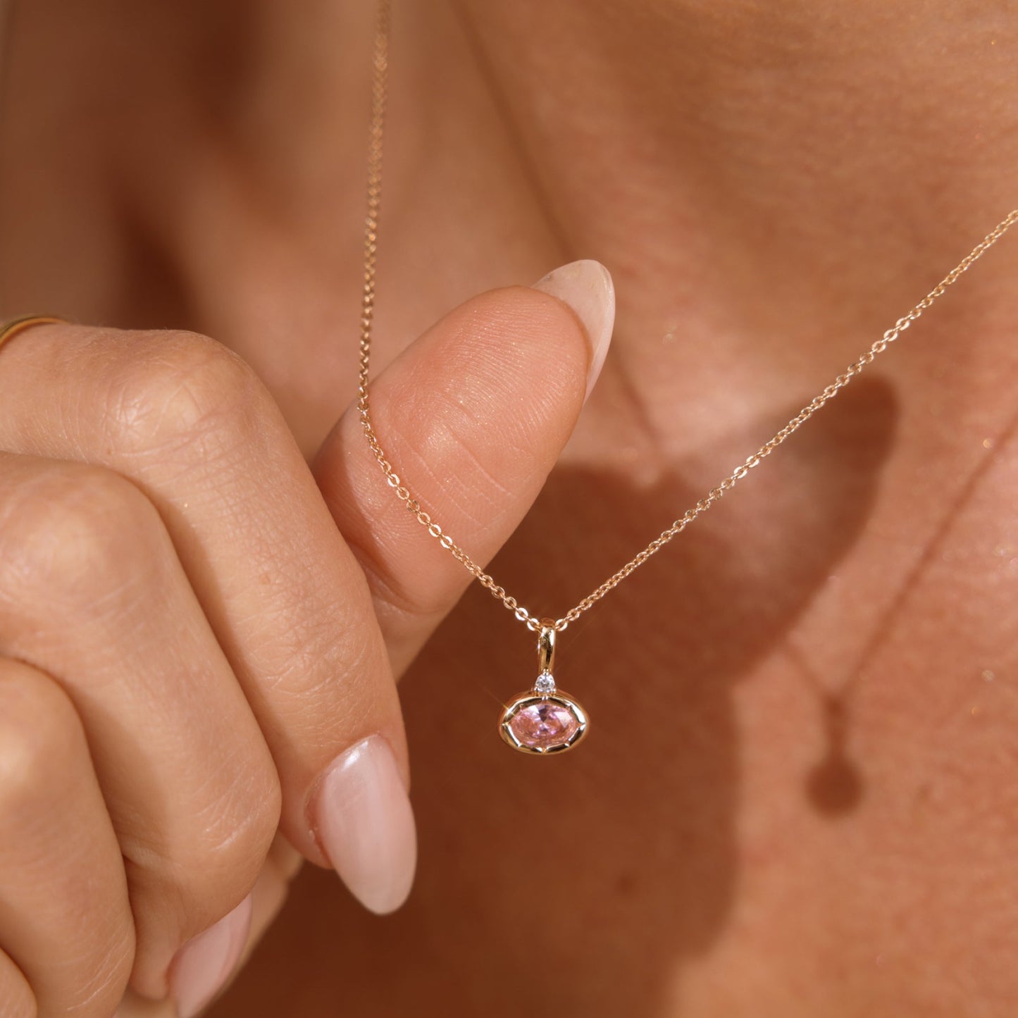 October Oval Birthstone Charm Necklace
