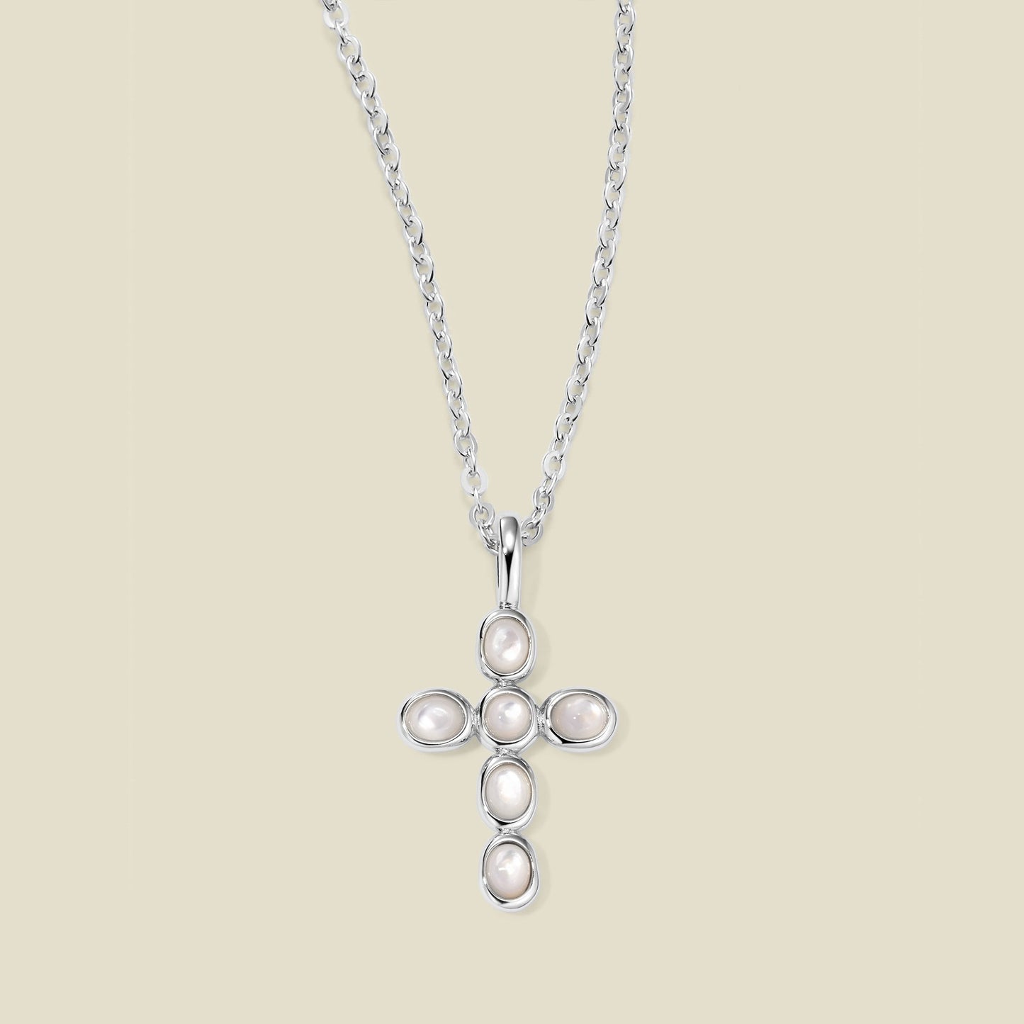 Mother of Pearl Cross Charm Necklace