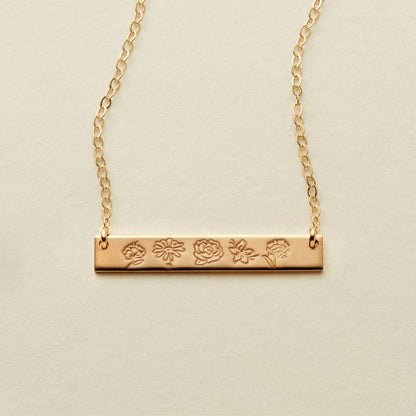 Birth Flower Bar Necklace | 1.25" horizontal bar Necklace