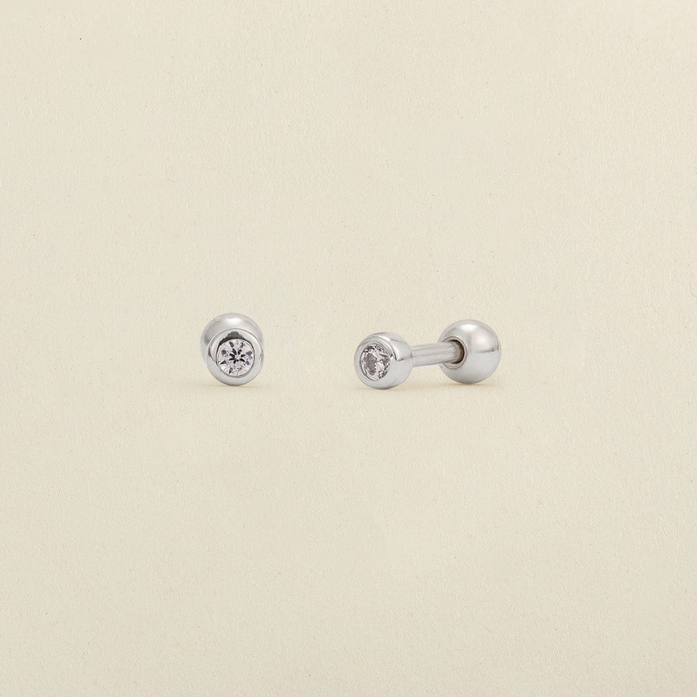 CZ Bezel Stud Earrings Silver Earring