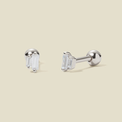 CZ Double Baguette Stud Earrings