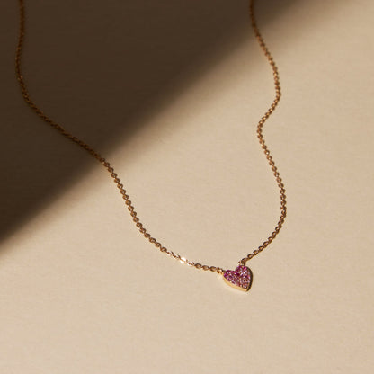 CZ Pink Pavé Heart Necklace Gold Vermeil Necklace
