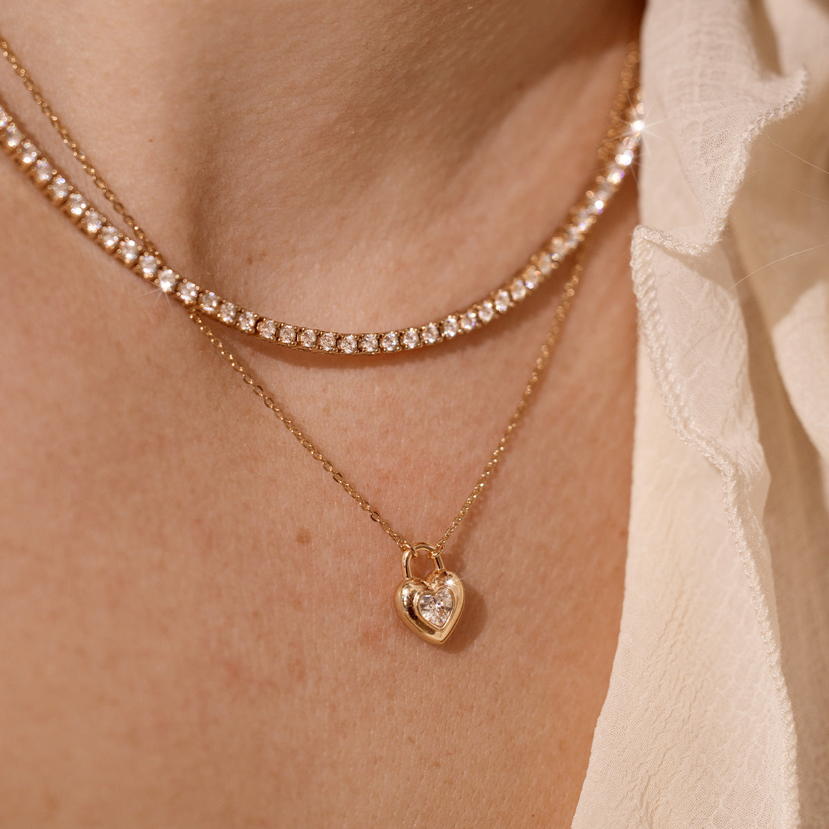 CZ Padlock Heart Necklace