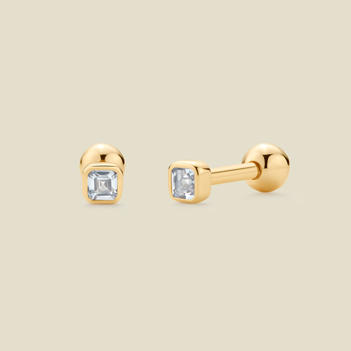 March Birthstone Stud Earrings Gold Vermeil Earring