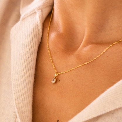 CZ Pear Charm Necklace