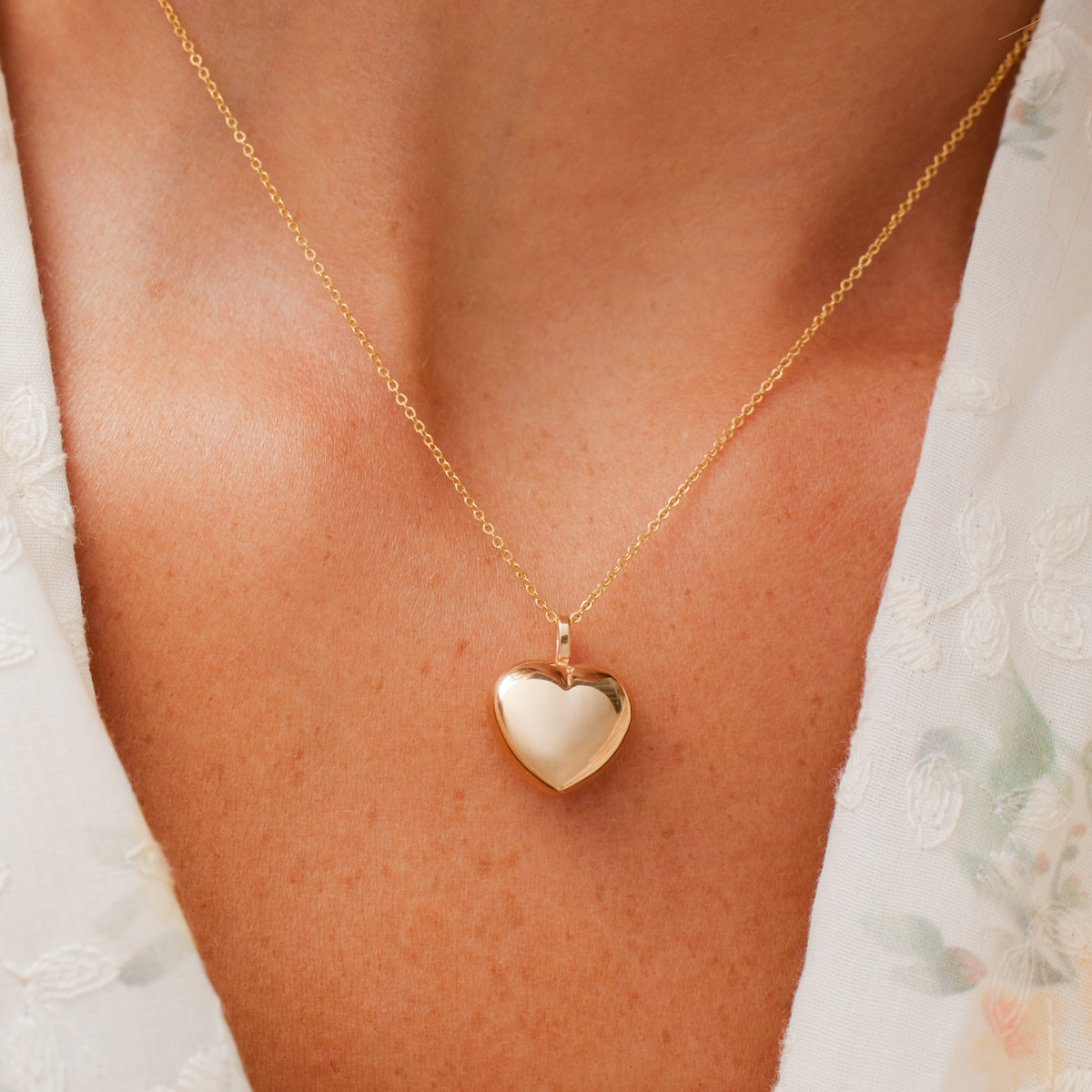 Puffy Heart Charm Necklace Gold Filled / 16"-18" Necklace