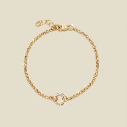 Rolo Charm Bracelet Gold Filled / With Mini CZ Link Lock / 6" Bracelet