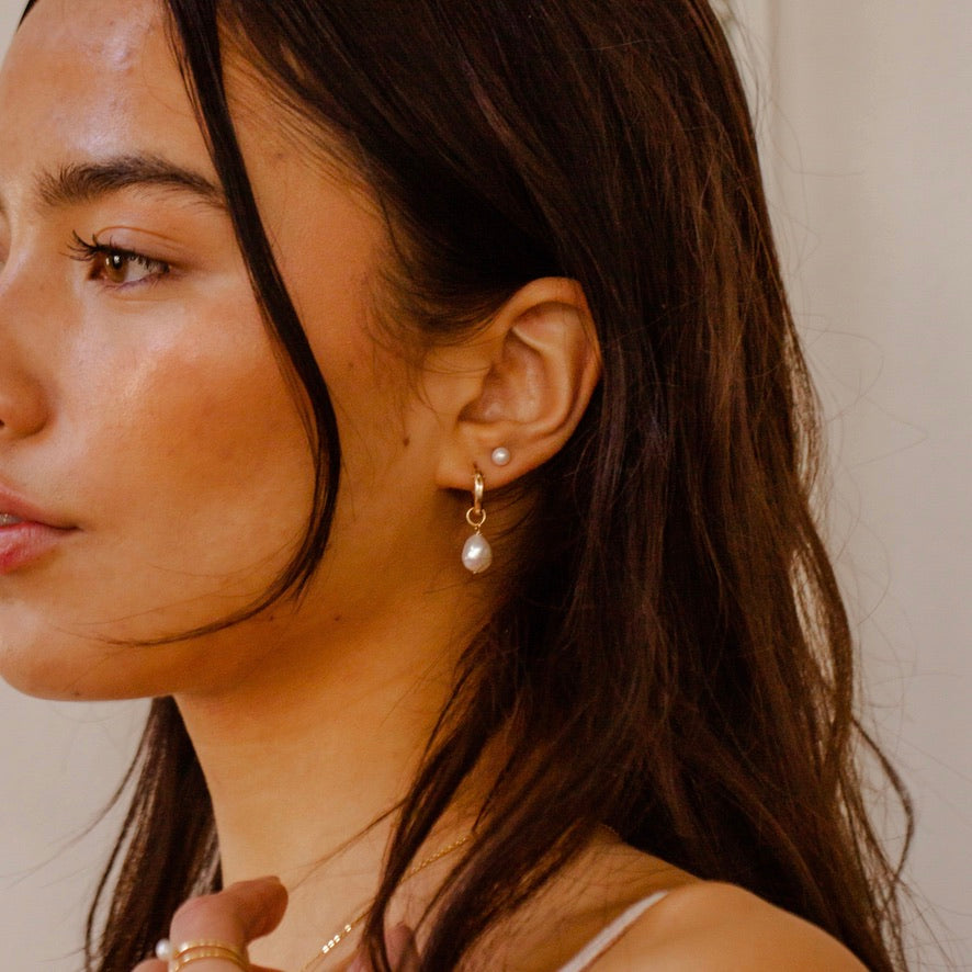 Single Pearl Hoops