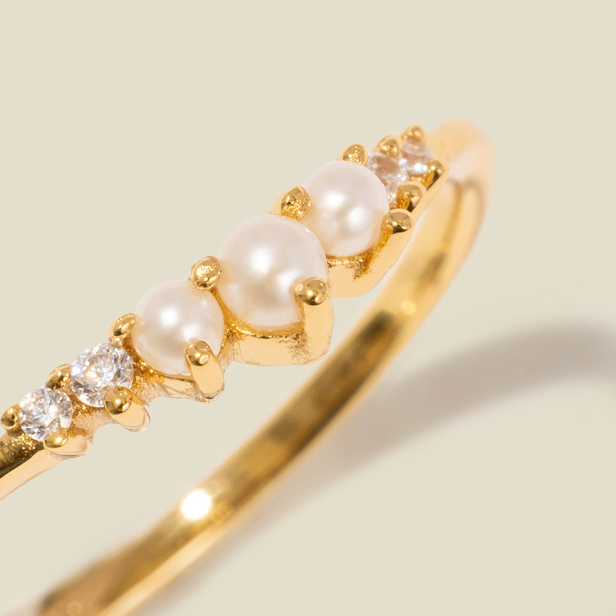 Crescent Pearl and CZ Ring